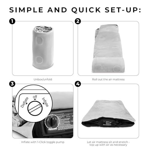 SoundAsleep Dream Series Raised Queen Air Mattress, Built-in Pump, Black | ComfortCoil Technology, fast 1-click inflation, waterproof flocked top and SureGrip bottom create a stable guest bed for two