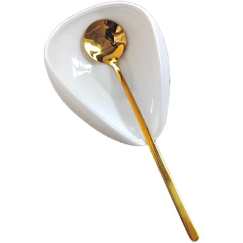 Coffee Spoon Rest, Mini Coffee Spoon Holder, Small Ceramic Spoon Rest for Coffee Stirrers, Teaspoon, Bar Spoon, Coffee Bar Accessories, Coffee Station (Ture white Gold Spoon)
