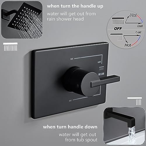Black Shower Faucet Set with 6 Matte Black Shower Head and Tub Spout