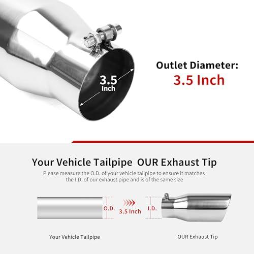 Richeer 3.5” Inlet Exhaust Tip 5” Outlet 12” Long Stainless Steel Polished | 3 1/2 Inlet x 5 Outlet x 12 Overall Length Stainless Steel Exhaust Tailpipe with Polished Finish Universal for Vehicles
