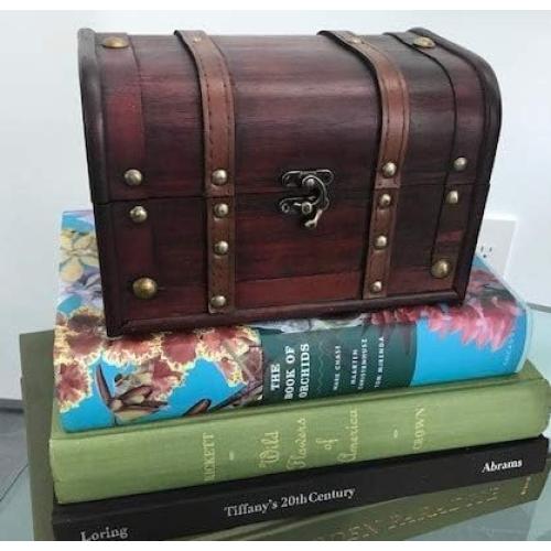Wood and Leather Treasure Decorative Storage Chest With Lock and Lids - Handcrafted Small Stash Box for Home Decor