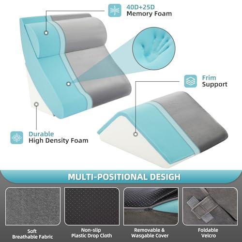Kingfun 4pcs Orthopedic Bed Wedge Pillow Set for Sleeping, Memory Foam for Sleeping,Breathable Triangle Pillow Wedge, Post Surgery Memory Foam for Back, Leg Pain Relief, Sitting
