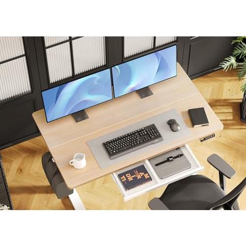 Claiks Standing Desk with Drawers, 48x24 Inch Stand Up Electric Adjustable Height Sit Stand Desk for Computer Workstation, Natural