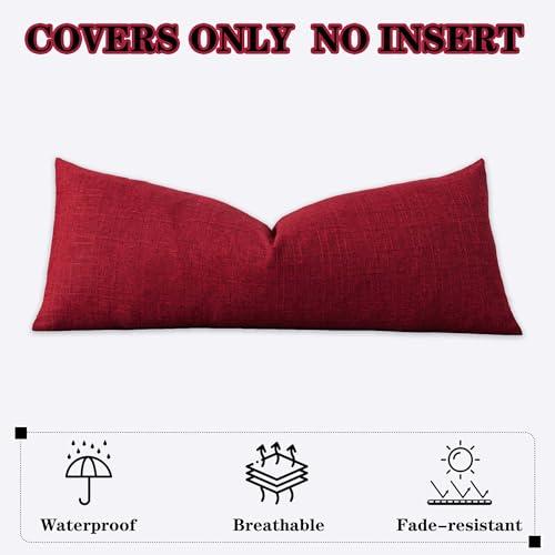 Kevin Textile Outdoor Waterproof 14”x36” Lumbar Pillow Cover 1 Pack, Red