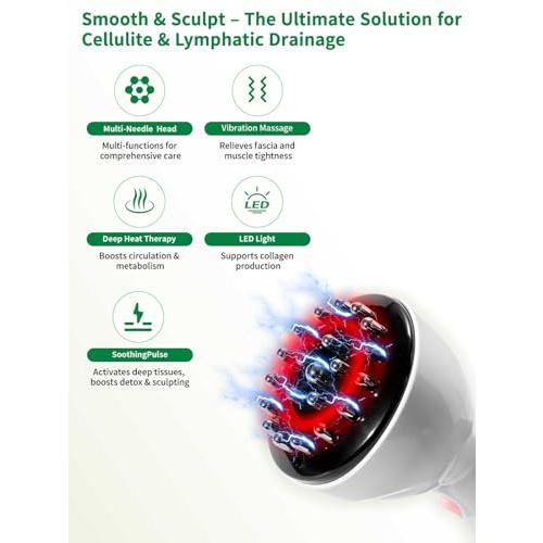 Lymphatic Drainage Massager & Anti Cellulite Massage Tool, for Legs, Arms & Belly, Body,Helps Reduce Stretch Marks & Cellulite,with SoothingPulse, Light Heat & Vibration (White)