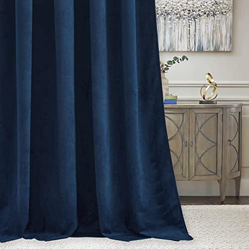 RYB HOME Navy Blue Velvet Blackout Curtains 96 inches Bedroom Living Room