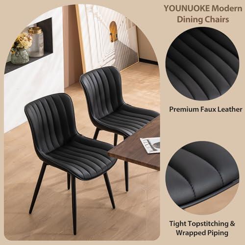 Set of 2 Color Black YOUNUOKE Black Dining Chairs Set of 2, Faux Leather Upholstered Kitchen & Dining Room Chairs with Back, Mid Century Modern Minimalist Accent Chair Armless for Guest Reception Waiting Living Room