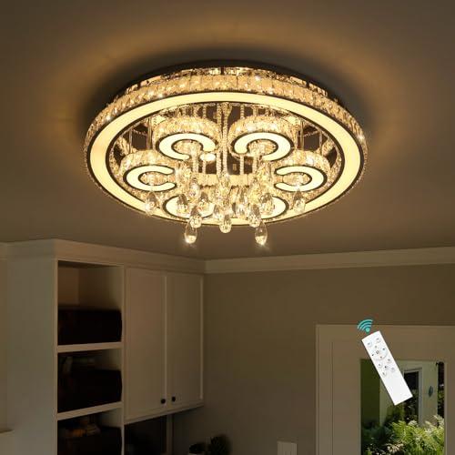 W32'' Modern Chandeliers for Living Room Crystal Flush Mount Ceiling Light for Dining Room Bedroom Large Chandeliers Interior Luxury Lighting Fixture LED Lights Dimmable 3000-6000K Hallway Foyer Light