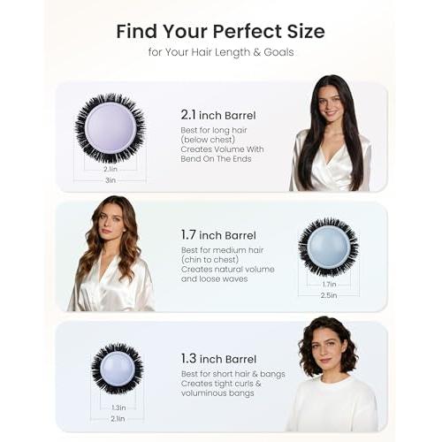 AIMIKE NaturaVol Round Brush for Blow Out,Nano Thermal Ceramic-Coated Round Hair Brush for Fine Hair,Fast Blow Dry for Smooth Salon-Style Finish at Home,Adds Volume,Teal (1.7Barrel,2.5with Bristles)