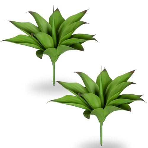 Artificial Agave Plants, UV Resistant Fake Agave Planters for Indoor and Outdoor Decorating Artificial Plants for Outdoors Fake Plants (2Pack, 12.6) Green