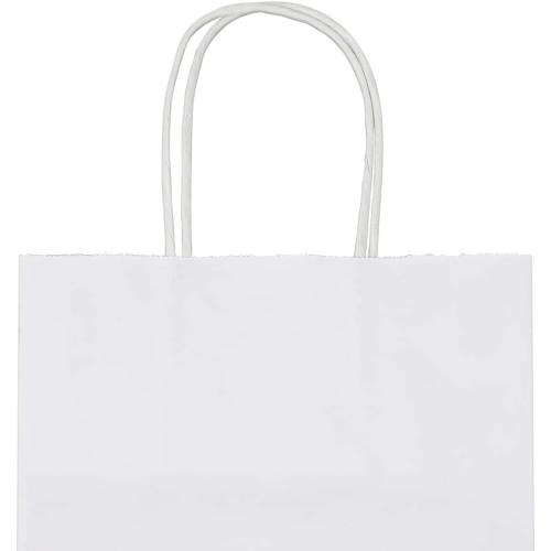 Medium White Kraft Paper Bags with Handles Bulk, Gift Bags, Craft Grocery Shopping Retail Birthday Party Favors Wedding Sacks Restaurant Takeout, Business