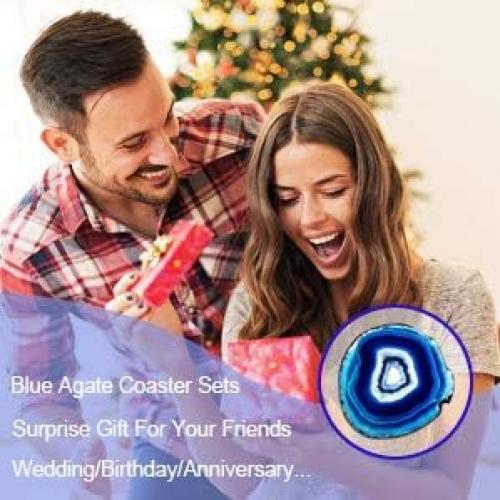 Set of 4 Color Blue Blue Agate Coasters Set of 4,Brazilian Geode Coasters for Drinks with Gold Rim(4-3.5),Natural Gem Stone Coasters Blue,Gemstone Cup Mat for Home Decor by Yougoals(4)