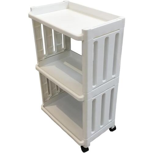 Rolling Storage Utility Cart Slim Organizer Shelf with Wheels 3 Tier Narrow Places Mobile Shelving Unit Tower Rack for Kitchen Bathroom Laundry Room Home Office Bedroom Living Room Washroom, White