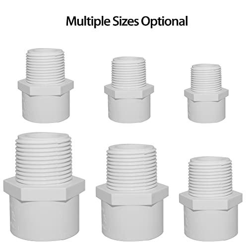 3/4 PVC Pipe Fitting Adapter Connector Union Coupling Schedule 40 (Slip Socket x NPT Male Pipe Thread) Pack of 10