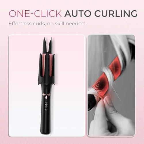 Auto Rotating Hair Curler - 4 Temperature and Timer Settings, Automatic Curling Iron with Automatic Shut-Off, Anti-Tangle and Scalding, Curling Wand for Long Lasting Curls (Black)