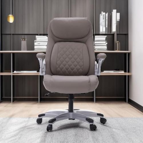 Nouhaus  Posture Ergonomic PU Leather Office Chair. Click5 Lumbar Support with FlipAdjust Armrests. Modern Executive Chair and Computer Desk Chair Light Gray