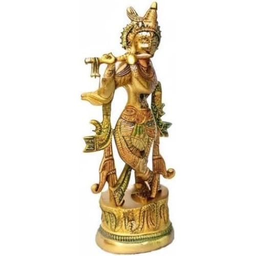 StonKraft Brass Krishna Kishan Kanha Murti Idol Statue Sculpture - 9 Inches