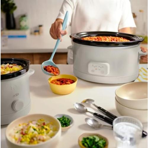 The-Bella 6-Quart Programmable Slow Cooker with Additional 2-Quart Slow Cooker, User-Friendly Design, High and Low Settings, Durable Steel Housing, Dishwasher Safe, Perfect for Main Dishes and Sides