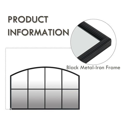 Arched Window Pane Mirror 42x26 Cathedral Black Farmhouse Window Metal Arch Wall Grid Mirror for Bathroom Fireplace Entryway Bedroom Living Room Hallway Hanging or Leaning Against Wall