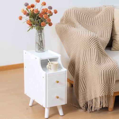 Solid Wood Nightstand, 2-Drawer Small Nightstand, Narrow Bedside Table with Shelf Storage(White, 7.87''W).(Missing the parts, see the pictures)