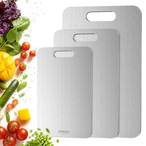 Titanium Cutting Board Set of 3, 100% Double-Sided Titanium Cutting Boards for Kitchen, Dishwasher Safe Non-Toxic Chopping Boards for Meat, Vegetables, Fruits, Raw and Cooked Food Prep (M L XL）