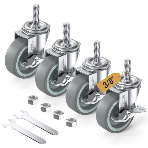 HOLKIE Stem Casters Wheels Set of 4 Standard US 3/8-16 x 1-1/2 with Brake
