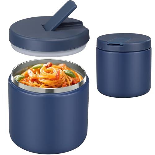 Pawtong 19oz Insulated Vacuum Food Jar with Buckle Lid Wide Mouth Soup Thermo for Hot Food Kids Leakproof Stainless Steel Lunch Container- Blue