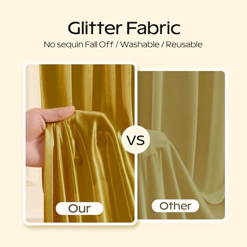 Dark Gold Glitter Satin Backdrop Curtain for Parties 10x10FT Shimmer Photo Backdrop Drapes Non-Wrinkle Sparkle Drapes for Backdrop Wedding Baby Shower Christmas Decorations