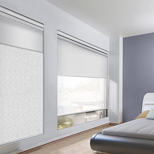 ZSHINE Day and Night Dual Layers Manual Safe Cordless Roller Blinds Shades Cloth Grain and Jacquard Series Suitable for Home, Office, Hotel, Club, Restaurant, Cinema Windows(Jacquard White)
