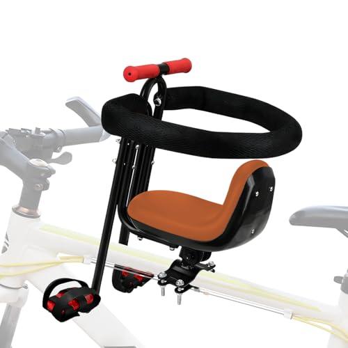Front Mounted Child Bike Seat for Adult MTB–Interactive Toddler Bicycle Carrier with Full Guardrail,Foot Pedals & Removable Foot Straps,Height Adjustable for Kids 1–5 Years (Up to 55lbs)