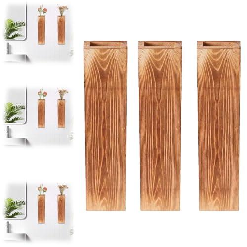 Wood Wall Planters Set of 2, Modern Walnut Wood Wall Decor for Livingroom Bedroom Bathroom, Wood Wall Vases for Flowers, Wall Hanging Planters for Indoor Plants Decor(3pcs)