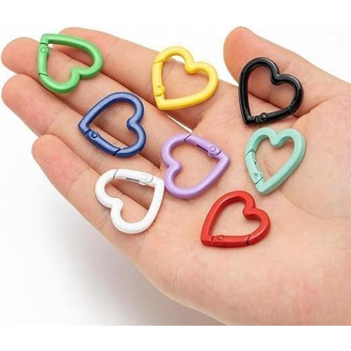 20mm Heart-Shaped Keychain Clips - Zinc Alloy Spring Carabiner Hooks for Bags, DIY Crafts and Valentine Day Accessories (6 Color Mix)