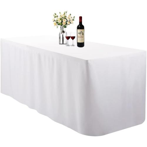 4 Feet (L x W: 48X30) Rectangle Fitted Tablecloth for Wedding Party Banquet,Polyester Cloth Fabric Cover, White