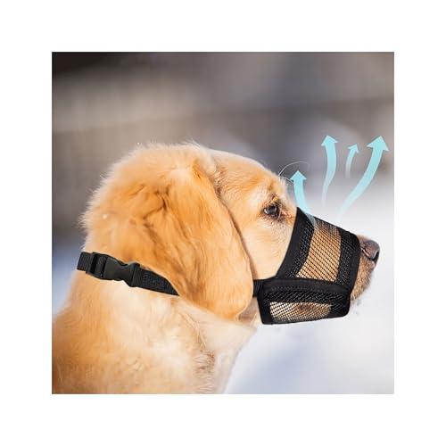 Evollax Dog Muzzle for Large Dogs - Air Mesh Muzzle for Large Sized Dog | Adjustable No Bark Dogs Muzzles for Scavenging Licking & Chewing | Prevent Biting | L 7.9'' - 9.4''