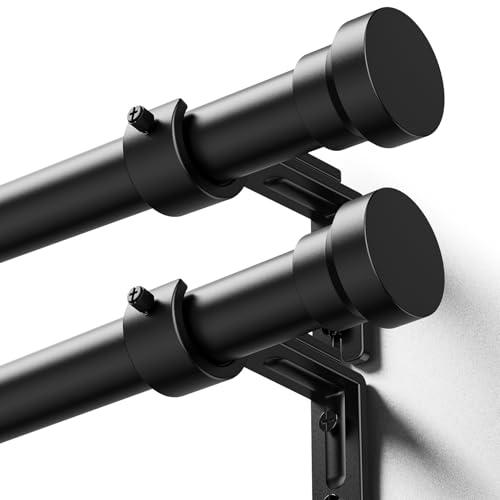 YaFex Curtain Rods 2 Pack 32-144 Inch, Heavy Duty 1 Inch Curtain Rod, Black Extra Long Adjustable Window Treatment Rods, Modern Design, Easy Installation