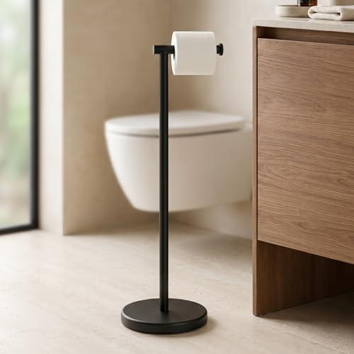 KES 26 H Black Toilet Paper Holder Stand with Weighted Base