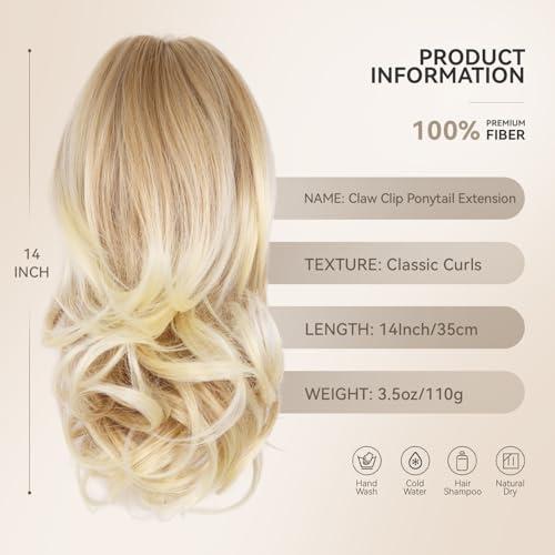 ZQIAN BEAUTY 14 Inch Blonde Ponytail Extension, Clip on Ponytails for Women