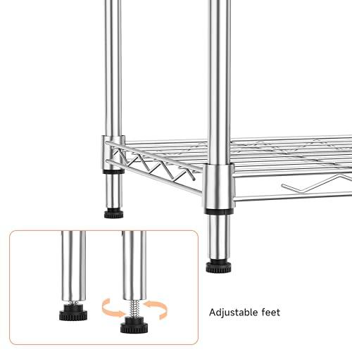 IZEUK 4 Tier Metal Wire Shelf Unit, Chrome Storage Rack Organizer for Kitchen, Bedroom, Living Room or Laundry Room, 17.7 W x 11.8 D x 41.9 H