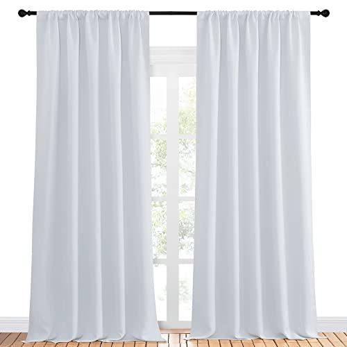 NICETOWN Greyish White Bedroom Curtain Panels - Multi-Function Noise Reducing Performance Window Treatment Thermal Insulated Room Darkening Drapes for Nursery (2 Panels, 52 in x 95 in (W x L))