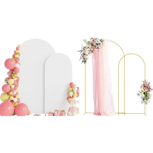 Wokceer Wedding Arch Backdrop Stand and Cover Set of 2,Arch and White Cover