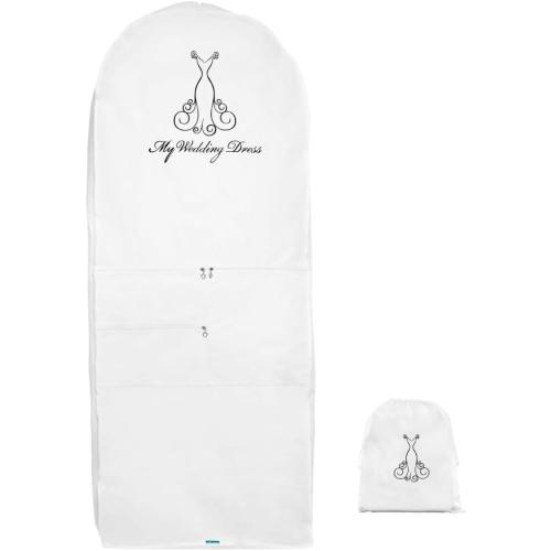 White Garment Bag for Wedding Dress-Bridal Cover for Your Long Evening Gown Perfect for Storage & Travel Easy Access Zipper & Gusset 3 Pockets for Accessories including Shoe Bag
