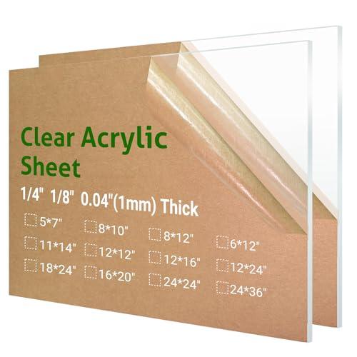 scrats 2 Pieces 24 x 36” Clear Acrylic Sheet Plexiglass - 1/8”(3mm) Thick, Use for Craft Projects, Signs, DIY Projects and More; Cut with Saw or Hand Tools, No Laser Cut