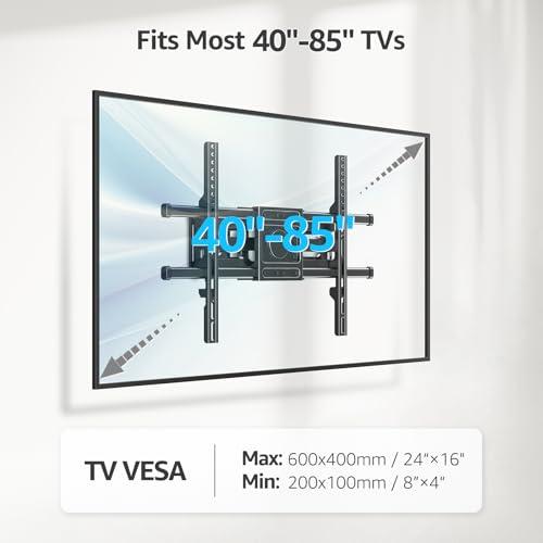 MOUNTUP Full Motion TV Wall Mount for Most 40-85 inch Flat TVs up to 110 lbs, Wall Mount Bracket with Dual Articulating Arms, Tilt, Level, Swivel, TV Mount Fits 12/16 Wood Stud, Max VESA 600x400mm