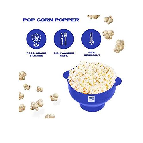 Microwave Silicone Popcorn Popper - TRIK TOK - Maker with Handles Collapsible Bowl Bpa Free Dishwasher Safe air hot pop maker crazy bend