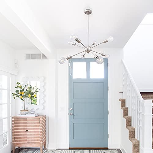 Size 49 x 23.5 Sputnik Chandeliers 8 Light Brushed Nickel Modern Light Fixture Industrial Sputnik Chandelier Lighting for Dining Room Kitchen Living Room Bedroom Foyer