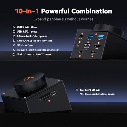 TobenONE 10-in-1 USB C Hub with Shortcut Keys, Volume Knob, 4K HDMI