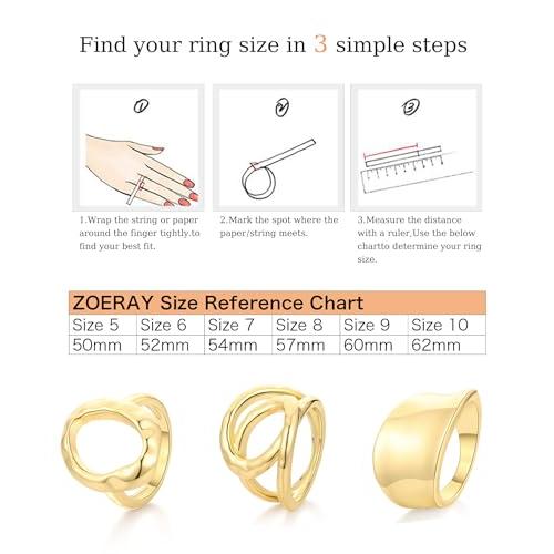 ZOERAY Chunky Gold Rings for Women Non Tarnish Stackable Statement Ring | 14K Gold Plated, Stacking Thumb Ring Set, Signet Open Twist Dome Band Rings, Gold Jewelry Gifts for Women, Size 5 6 7 8 9 10