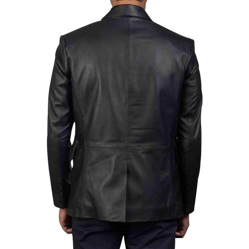 Luis Lambskin, Large, Leather 2 Buttons Blazer for Bikers and Parties Lunar Black Blazer for Men's