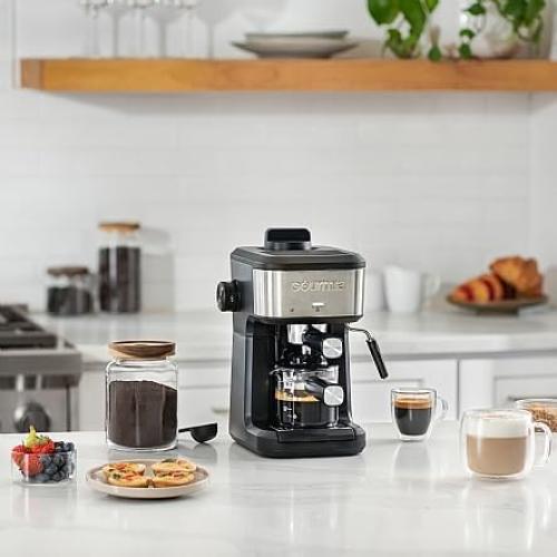 Gourmiia 4-Shot Steam Espresso Maker, Compact Espresso Machine, Cappuccino & Latte Maker with Frothing Wand, Glass Carafe, Coffee Maker Brews with Steam❗MAY HAVE MISSING PIECES/NEEDS CLEANING ❗