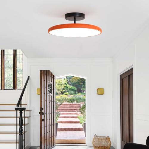 Ceiling Light Semi Flush Mount, Vintage Orange Ceiling Light Fixtures, Remote Control 3CCT Dimmable, 15.7 Inch Mid Century Modern LED CeilingLight for Hallway Livingroom Dining Room Bedroom